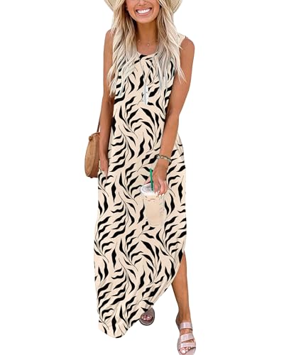 AUSELILY Maxi Dress for Women UK Casual Summer Long Dress Beach Cover-Ups Sun Dresses Women Sleeveless T Shirt Tank Dresses with Pockets