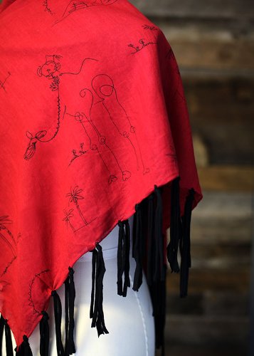 Anika Dali Monkey Loves Camel Boho Western Square Scarf With Long Black Tassels #TOP6