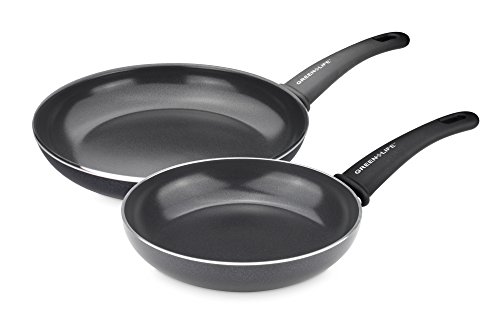 GreenLife CC000009-001 Diamond Healthy Ceramic Nonstick Dishwasher Safe Oven Safe 7-Inch & 10-Inch Open Frypan Set, 2-Piece, Black