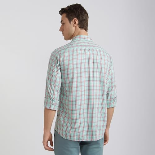 Image of Parx Men's Cotton Blend Checks Pattern Slim Fit Semi Cutaway Collar Full Sleeve Casual Shirt