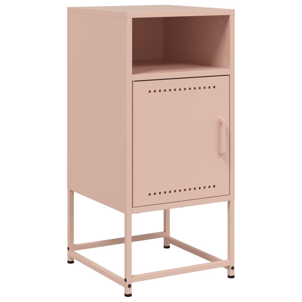 Table de chevet rose en acier 36x39x78 cm industrielle avec tiroirs