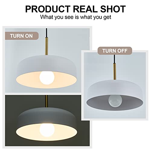 Bisamiya 1-Light Modern Pendant Lights, Brass Accent Hanging Light Fixture With 12.6" Matte White Metal Shade, Adjustable Height, For Kitchen Island, Dining Room, Hotel, Coffee Shop #TOP3