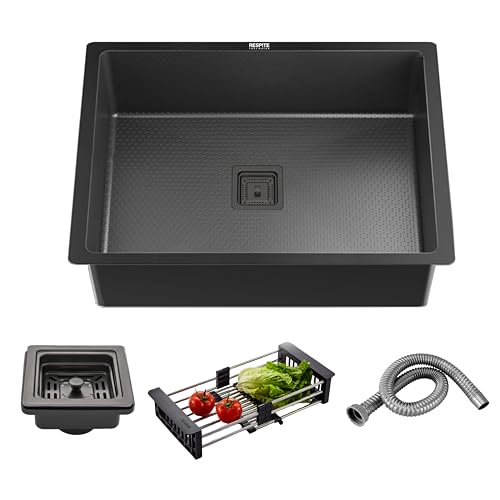 RESPITE 24"x18"x10" Kitchen Sink Single Bowl Stainless Steel Single Honeycomb Embossed Sink with Black Nano Coating, Rectangular Workstation with Drainer & Pipe Set (Black) (B0CRHRF3QR) Amazon Price History, Amazon Price Tracker