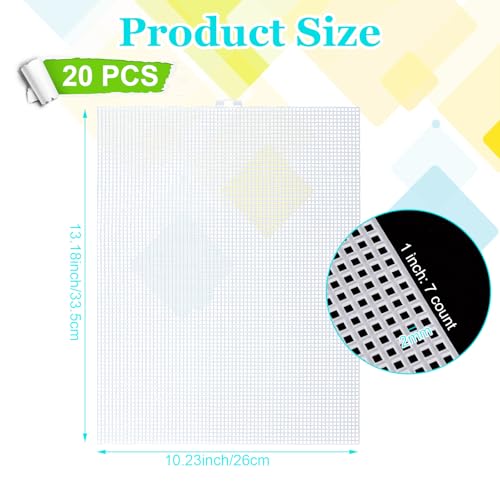 Image of CYEAH 20 Pcs Plastic Canvas Sheets, 7 Count White Plastic Mesh for Cross Stitching, Mesh Sheets for Embroidery Crafting, Acrylic Yarn Crafting, Knit and Crochet DIY Projects