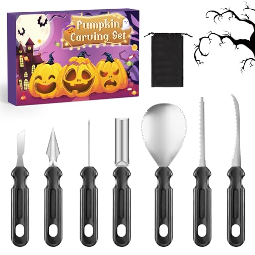 YAVOCOS Halloween Kürbis Schnitzset - 7 Stück Kürbis...