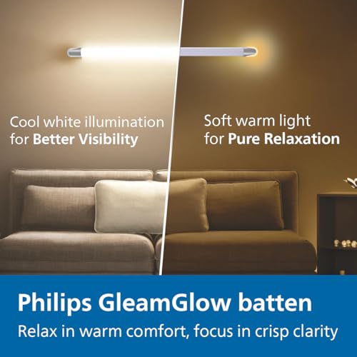 Image of Philips Gleam Glow 30W LED Batten Light WW + CDL | 2-in-1 Switchable Warm White & Cool Day Light | High Brightness Energy Efficient LED Tube | Slim Design for Home & Office | Pack of 4