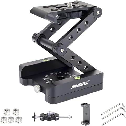 Z-Flex Tilt Tripod Head-INNOREL MH5 CNC Aluminum Alloy All Metal Flexible Folding Z Pan 360° Horizontal Rotation with 1/4" and 3/8" Screws, Max Load 6.61lb for Canon Nikon Sony DSRL Camcorder Slider Cover