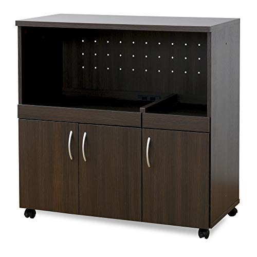 moca company KAKUSERU キッチンカウンター ダブルスライド レンジ台 食器棚 キャスター付き コンセント付き 幅90 ブラウン MC-FR003KS-BR