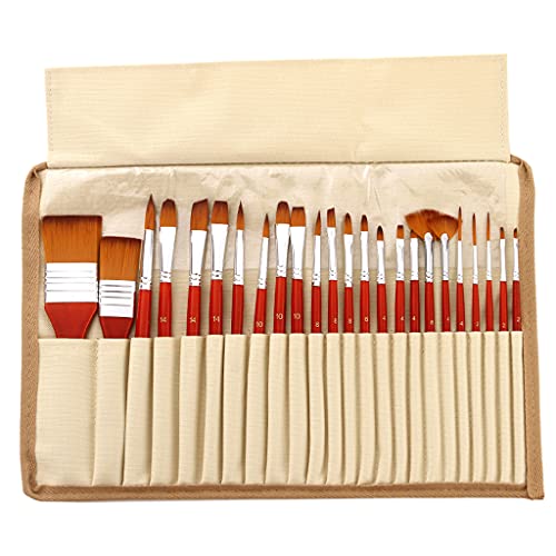 Lot de 24 pinceaux plats en nylon pour gouache et acrylique avec support