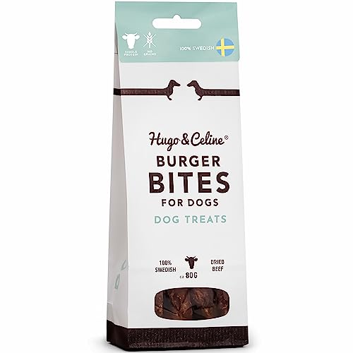 Hugo & Celine Burger Bites Dog Treats, 100% Pure Swedish Beef, Natural, Healthy, Grain Free, Low Fat Treat. for Puppies Small