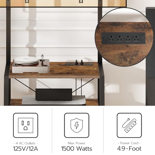 HOOBRO Rolling TV Stand with Mount and Power Outlet Up to 55 inch TV, Corner Entertainment Center, Small TV Stand with 3-Tier Storage Shelves for Living Room, Bedroom, Rustic Brown and Black BF66UDS01 by HOOBRO - Used condition - Image 3