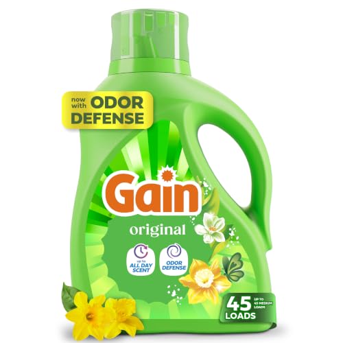 Gain Liquid Laundry Detergent with Odor Defense, Original Scent, Laundry Soap For HE Washing Machines, 60 fl oz, 45 Loads, Pack of 2 (Packaging May Vary)