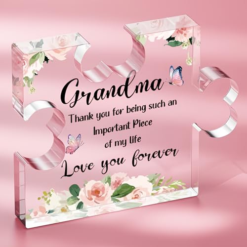 SOUHONEY Birthday Gifts for Grandma Acrylic Plaque, Grandma Birthday Gifts, Grandma Gifts from Granddaughter, Mothers Day Gifts for Grandma, Acrylic Plaque for Grandma