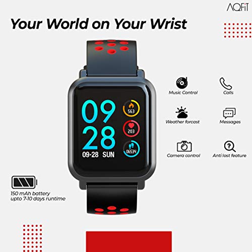 Image of AQFIT W8 Bluetooth SmartWatch- Black (10 Days Battery Life Wireless IP68)