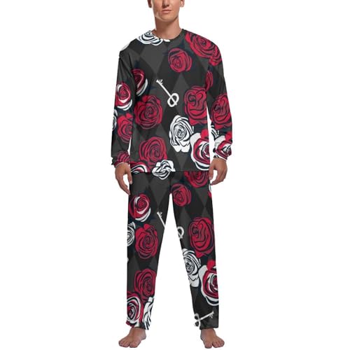 Pyjama homme rouge et blanc à manches longues et pantalon de nuit
