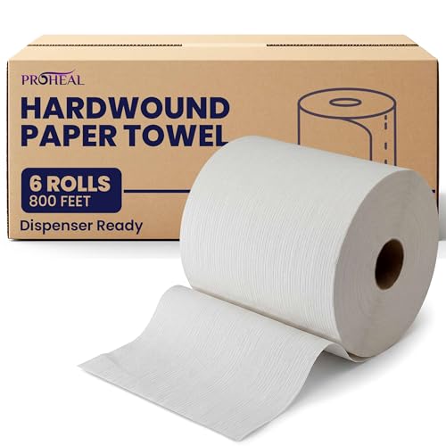 Bulk Paper Towels for Dispenser 800 Feet per Roll, 6 per Case -Industrial Hard Roll Paper Towel for Commercial Use -High Capacity, Hardwound Fits Most Center Pull Dispensers - Recycled, Natural White