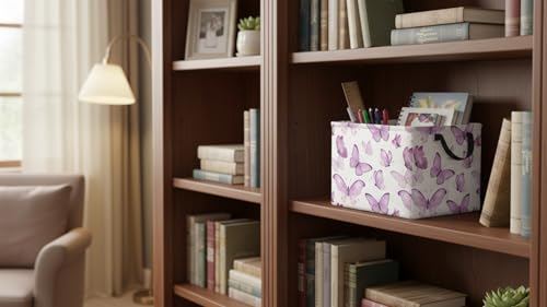 Image of Rectangle Storage Basket with Handles for Kids,Cute Organizer Toy Bin,Gift Basket for Boys and Girls,Room Decor(Fluttering Butterfly)