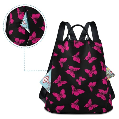 Image of Fustylead Cute Hot Pink Wild Butterfly Women Backpack Purse Anti-theft Lightweight Shoulder Bag