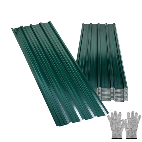 Jayseuw Lot de 12 tôles profilées trapézoïdales, plaques de toiture ondulées pour toit 129x46 cm 7 m² en tôle d'acier métallique pour carport, abris de...