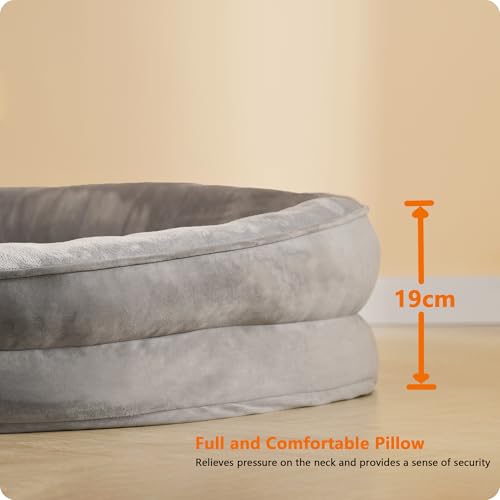 HMTOPE Orthopädisches Hundebett, Hundesofa, Vierseitiges Nackenrolle Kissen, rutschfeste Unterseite Hundekorb, Abnehmbar und Waschbar, Grosse Hunde, 122 x 90 x 19 cm, Hellgrau