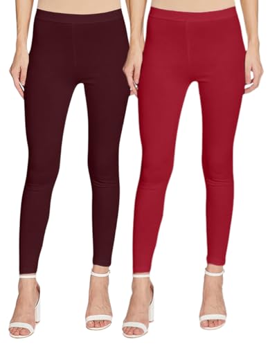 Image of JUNEBERRY Pure Cotton Skinny Fit Ankle Length Leggings Combo (Pack of 2)