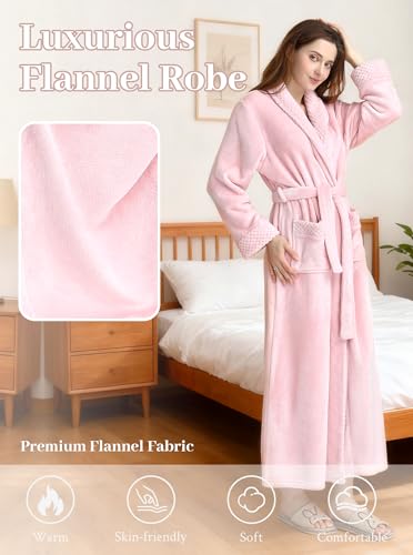 Image of Artfasion Womens Long Fleece Robe - Warm Soft Floor Length Flannel Bathrobes for Winter Thicker Long House Coat with Pockets