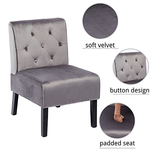 Freemax Velvet Fabric Accent Chair Armless Leisure Side Chair Cute Decorative Slipper Chair Small Tufted Single Sofa Chair For Living Room Bedroom Office Reading Room Nook (Grey) #TOP1