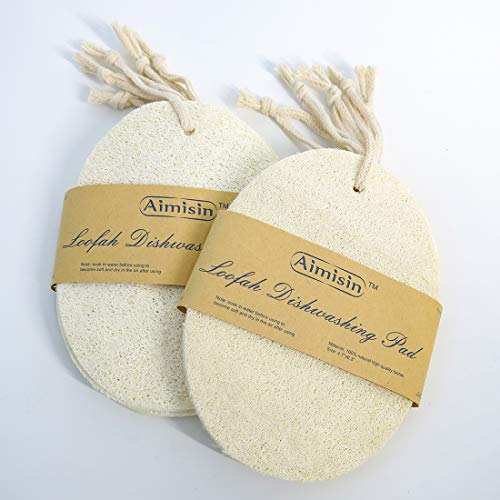 10 Pack Aimisin Natural Loofah Cleaning Pad For Dish Washing, Kitchen Scouring Pad, Household Clean Tool, Natural Loofah 100% Plant-Based Fibers, Biodegradable, Large 4.7''X6.3'' #TOP5