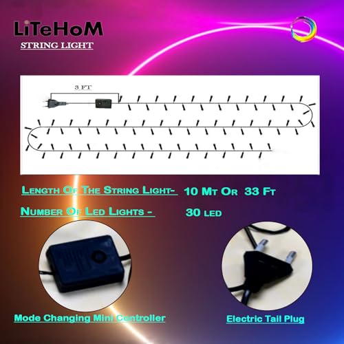 Image of Litehom LED Strip Lights - 8 Meter Waterproof & Flexible Copper LED Serial String Lights with 8 Modes Changing Controller - Ideal for Home Decoration, Diwali, and Christmas (10 Meter, 2)