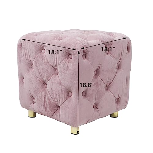 Setawix-Velvet-Bedroom-OttomanUpholstered-End-TableButton-Tufted-Vanity-Stool-ChairLiving-Room-Foot-Rest-Ottomans-StoolsCushioned-Entryway-Window-Seating-with-Gold-Metal-Legs-Pink Setawix Velvet Bedroom OttomanUpholstered End TableButton Tufted Vanity Stool ChairLiving Room Foot Rest Ottomans StoolsCushioned Entryway Window Seating with Gold Metal Legs Pink