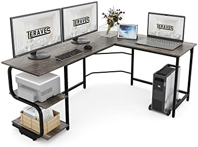 Teraves Reversible L Shaped Desk with Shelves 69“ Corner Computer Desk Gaming Desk Workstation for Home Office