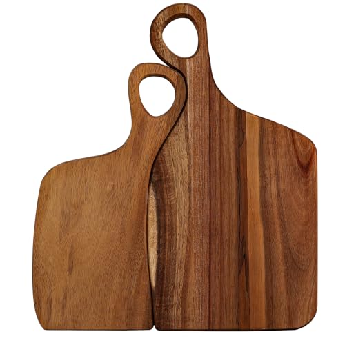 Lot de 2 planches à découper en bois d'acacia bio avec poignées pour boucher, fromage, légumes, salade de fruits (40,6 x 22,9 cm, 33 x 17,8 cm)