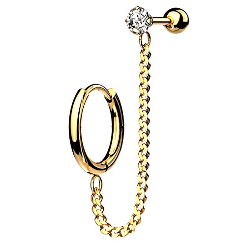 [�O���[���s�A�b�V���O] �{�f�B�s�A�X 16G �X�g���[�g�o�[�x�� �`�F�[���s�A�X SUS316L�W���G���o�[�x��with�t�[�v�s�A�X �S�[���h ��s�A�X �w���b�N�X �����O�s�A�X 18G �l�C