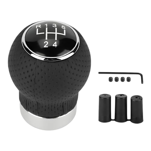 JNNJ Pomo Cambios Coche Universal, Palanca Cambios Manual Para Coche, Palanca Cambio Con 3 Adaptadores, Adaptador Pomo Cambio Cuero PU, Universal Para Mayoría Transmisiones Manuales(5-Velocidades)