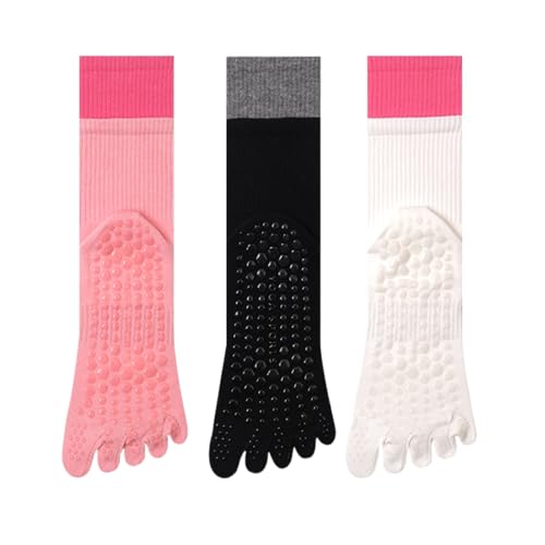 svlftecon Unisex Yoga Pilates Socks with Grips Non Slip Full Toe Crew Socks Series 9