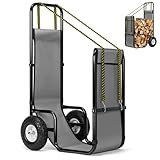VIVOHOME Large Firewood Cart with Rubber Wheels and 600D Oxford Cloth, 250 LB Capacity Heavy Duty Steel Log Carrier Dolly Hauler, Rolling Wood Rack Storage Mover for Easy Transport Indoor Outdoor Use