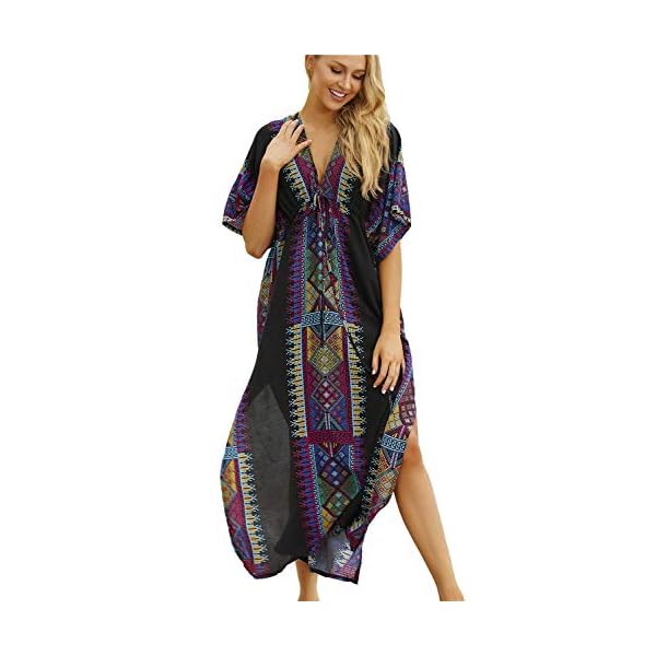 41JMXWmsFNL. SS600 - L-Peach Vestido Largo de Playa Pareo Kimono Maxi Kaftan Bikini Cover Up de Mujer