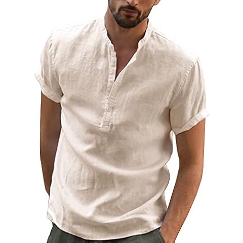YAOBAOLE Cotton Linen Short Sleeve Henley Shirt Cover