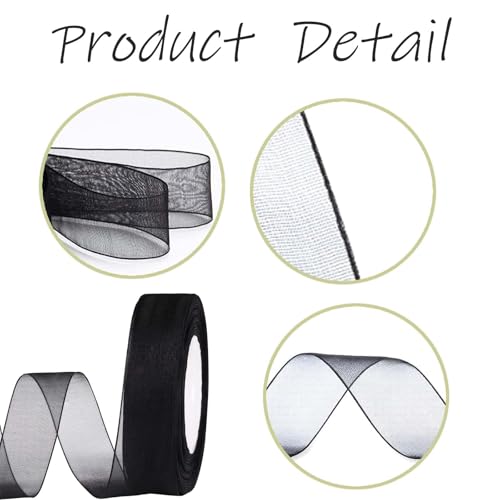 Rmeet Schwarzes Organzaband,2 pcs 45M Hochzeit Geschenkband,20 mm Breit Dekoband Transparent Schleifenband als Dekoration Tüllband für Geschenk Bänder DIY zum Basteln