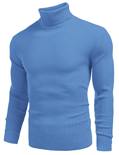 Image of COOFANDY Mens Ribbed Slim Fit Knitted Pullover Casual Turtleneck Sweater