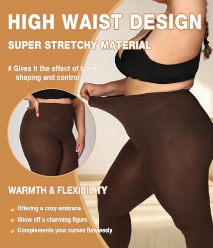 Image of MERYLURE Plus Size Fleece Lined Tights, Warm Winter Thermal Pantyhose Women, Queen Thick High Waisted Opaque Leggings
