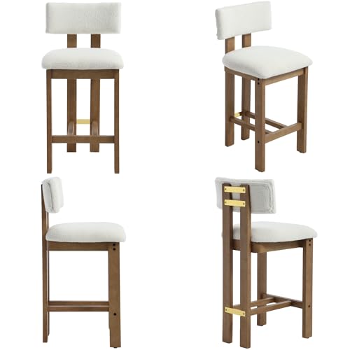 Image of BESTANO 26 inch Counter Stools Set of 4 Counter Height Bar Stools with Back and Solid Wood Legs Modern Farmhouse Sherpa Upholstered Kitchen Bar Stools Countertop Bar Chairs, White