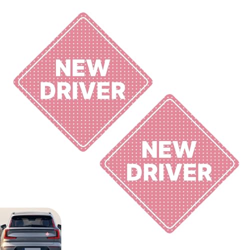 winterrock 2PCS Student Driver Magnet for Car, Waterproof New Driver Safety Sign Sticker, 5'' x 5'' Student Driver Car Body Cling, Removable Car Bumper Sticker, Essential Automotive Accessories (Pink)