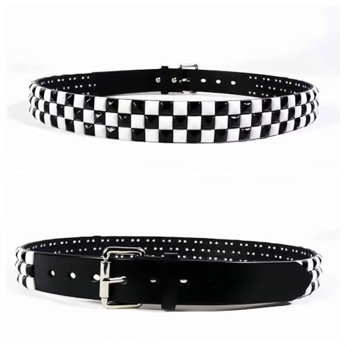 White and Black Studded Belt Genuine Leather Punk Rock Belts for Men Women for Jeans Y2k Belt Goth Rivets Belt3