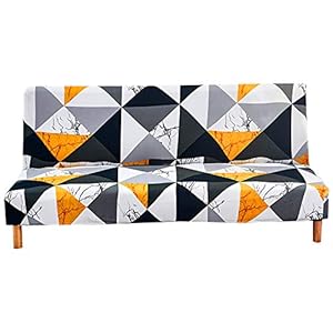 Housse de Canapé Sans Bras 3 Places Couverture de Canapé Extensible Tout Couvert Canapé Pliant Protecteur, Universel Motif géométrique Antidérapant Serviette de Canapé 180-210 cm (géométrie 1)