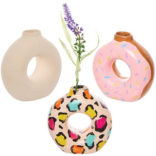 Baker Ross FX702 Jarrones de Cerámica para Donuts - Pack de 3, Figuras de Cerámica para Decorar
