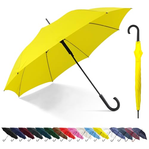 Large Stick Umbrella Windproof Automatic Open 50 Inch Umbrella with Hook Handle,Over Sized J Handle Umbrellas for Men and Women,Windproof Unbreakable Stick Rain Golf Umbrella. (Yellow)