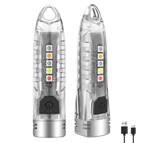 HYVCZP Mini linterna luminosa V1 con llavero, 400 lúmenes, linterna LED recargable de luz fuerte, 12 modos e impermeable para senderismo al aire libre, iluminación de emergencia