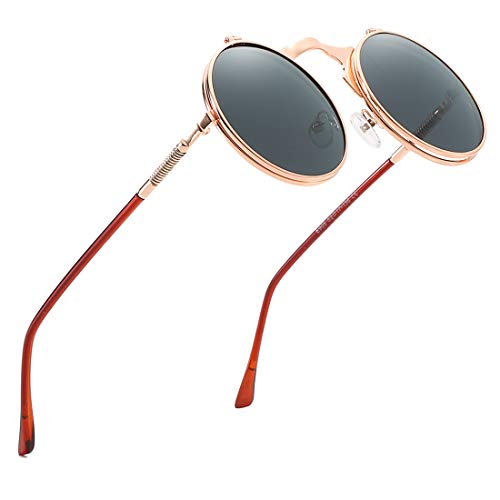Retro Round 80's Flip Up Steampunk Sunglasses Mirror Vintage Circle Sun Glasses Eyewear for Men Women2