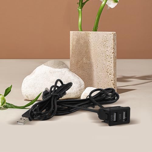 Cargador de coche doble USB con adaptador de montaje en panel y cable de extensión 3